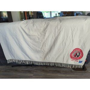 Vintage Pendleton LaCrorsse Rubber Mills Co. Ivory Wool Fringed Throw- 50 x 60